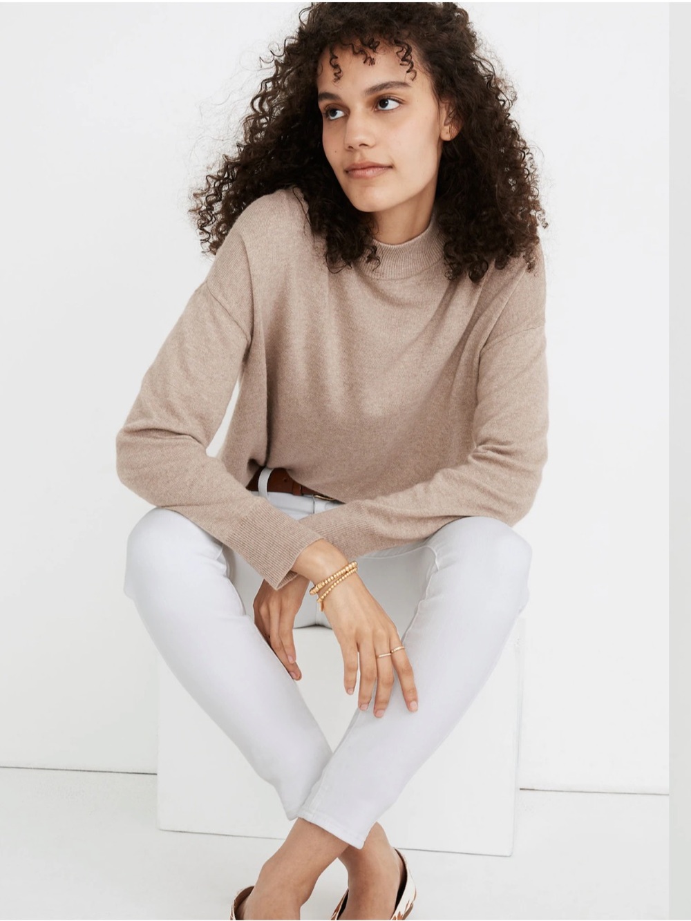 Madewell Ashbury Heather Hazelnut Merino Wool Alpaca Mockneck Sweater